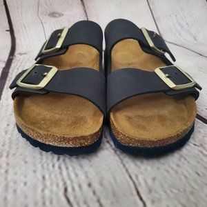 BIRKENSTOCK Navy Suede Buckle Sandals 39